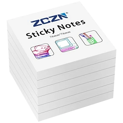 Afbeelding van ZCZN zelfklevende notitieblaadjes, 6 blokken, 80 vellen, 76 x mm, wit