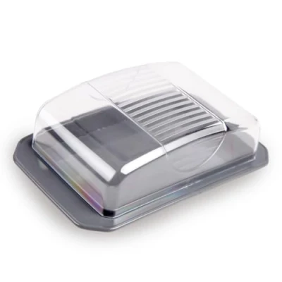 Afbeelding van Decoratieve botervloot, transparant met deksel, boterbox, vaatwasmachinebestendig, BPA vrij kunststof, boterschaal voor 250 g boter, antraciet