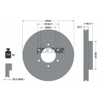 Afbeelding van TEXTAR Remschijf FORD: Ranger Mk3 332mm 32mm 06/06 139,7mm interne ventilatie Gecoat 92320803 Remschijven