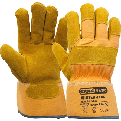 Afbeelding van Oxxa splitlederen winterhandschoen met gele kap extra large 10