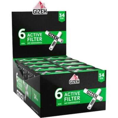 Afbeelding van Gizeh Active Tips actieve koolfilter met keramische doppen 10 x 34 filter, zilver, smal