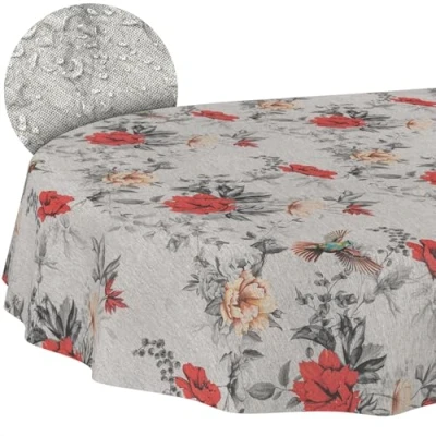 Afbeelding van ANRO Tafelkleed, tafellinnen, textiel, katoen, polyester, afwasbaar, onderhoudsvriendelijk, in rond, ovaal, rechthoekig, flora, 180 x 140 cm, snijrand