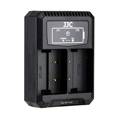 Afbeelding van JJC USB en C ingang (type C) met twee sleuven QC3.0 oplader acculader voor Fujifilm GFX100 GFX50S GFX50R camera&#039;s oplaadbare lithium ionen accu Fuji NP T125