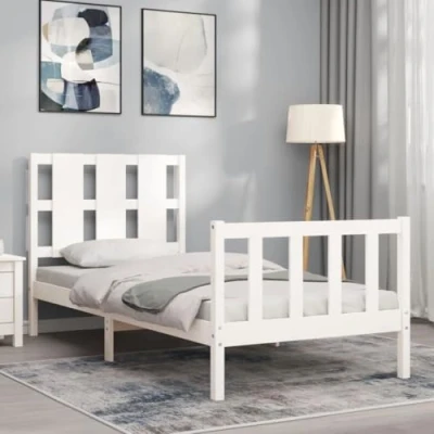 Afbeelding van vidaXL Bedframe met hoofdbord massief hout wit