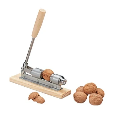 Afbeelding van Relaxdays retro notenkraker met hendel nutcracker decoratief hout nut breaker