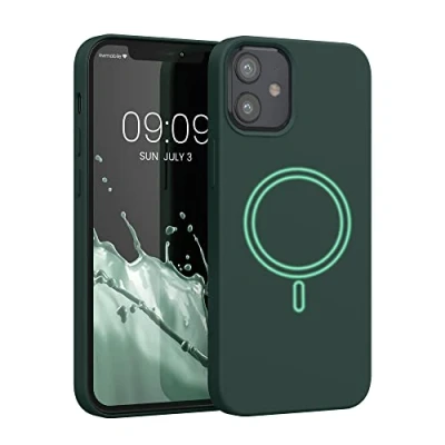 Afbeelding van kwmobile telefoonhoesje geschikt voor Apple iPhone 12 mini Hoesje met magneet compatibel MagSafe Smartphone case in mosgroen