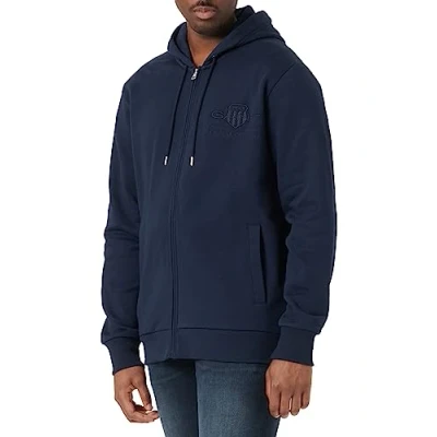 Afbeelding van GANT Heren Reg Tonal Shield Full Zip Hoodie Hoodie, evening blue, XL