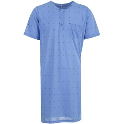 Afbeelding van Lucky Heren nachthemd korte mouwen ruit punt zak slaapshirt knopen borstzak, Donkerblauw, XXL