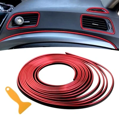 Afbeelding van 5m Auto interieur Sierstrip 3D decoratieve trim restyling Lijn, flexibel strip voor Push In &amp; Easy Out, Rood