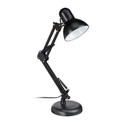 Afbeelding van Relaxdays retro bureaulamp flexibele knikarm tafellamp leeslamp metaal verstelbaar zwart