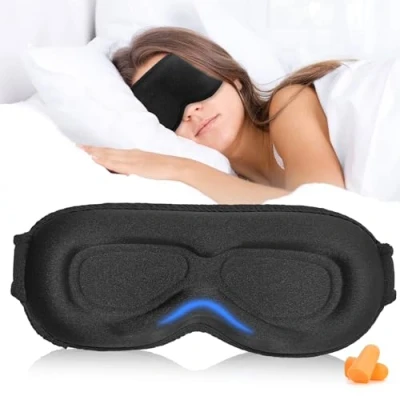 Afbeelding van Grsta Slaapmasker voor zijslapers, met diepe oogkassen en verhoogde neuspads, 100% lichtblokkerende slaapbril, oogklep heren dames, inclusief twee oordopjes, zwart