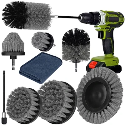 Afbeelding van Amzeeniu Borstelopzetstuk, boormachineset, 9 stuks accuschroevendraaierbevestiging, borstel, boorborstel, reinigingsborstel, velgenborstel, scrubber, reinigingsset voor velgen, tegels, keuken, auto,
