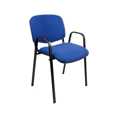 Afbeelding van Vergaderstoel of conferentiestoel basic zwart frame met armleuningen Donkerblauw stof