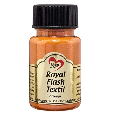 Afbeelding van Royal Flash Textil, Textielverf, glitter metallic, zeer dekkend, romige textielverf op waterbasis, voor licht en donker textiel, 50 ml (oranje)