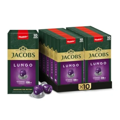 Afbeelding van Jacobs Koffiecapsules Lungo Intenso 8, Nespresso* compatibele capsules, intensiteit 8/12, intensieve en hartige noten, 100 stuks (10 x 10 drankjes)