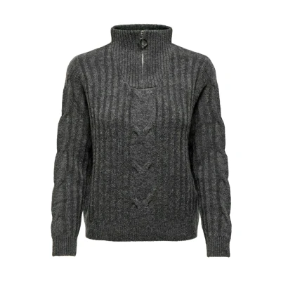 Afbeelding van Jacqueline de Yong Trui Jdyandrea L/s Zip Cable Pullove Knt 15242811 Dark Grey Melange Dames Maat L