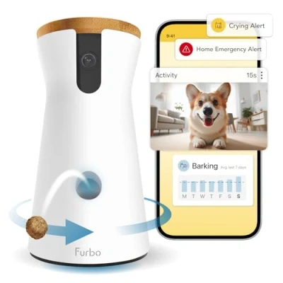 Afbeelding van Furbo 360 Dog Camera w/Home Safety Package [PREMIUM W/SUBSCRPITION] Smart Pet Monitor w/App for &amp; Home, Rotating View, Colour Night Vision, Auto Tracking, Treat toss, Barking, Alert