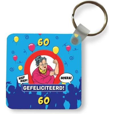 Afbeelding van Sleutelhanger Uitdeelcadeautjes Verjaardag Vrouw 60 Jaar Jubileum Plastic