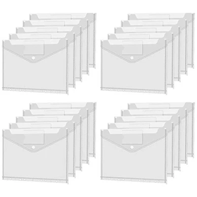 Afbeelding van documentenmap A4, 20 stuks A4 om in te pakken, documentenmap, plastic map voor het organiseren van documenten met geperforeerde rand, klittenbandsluiting