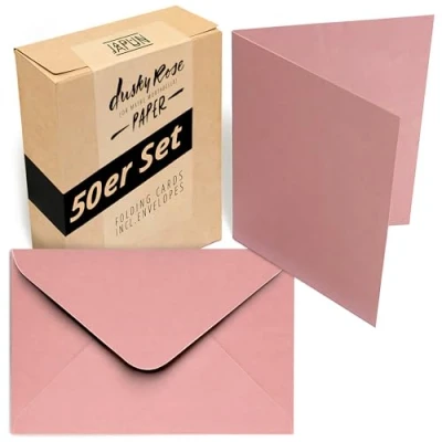 Afbeelding van Japun Set van 50 blanco vouwkaarten inclusief enveloppen, voor ontwerpen, etiketteren of bedrukken DIN A6/C6 roze