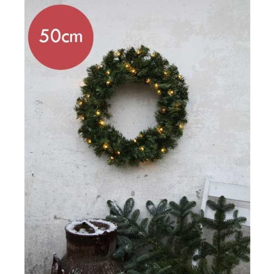 Afbeelding van Kerstkrans / Deurkrans 50 cm met LED verlichting 30 lampjes