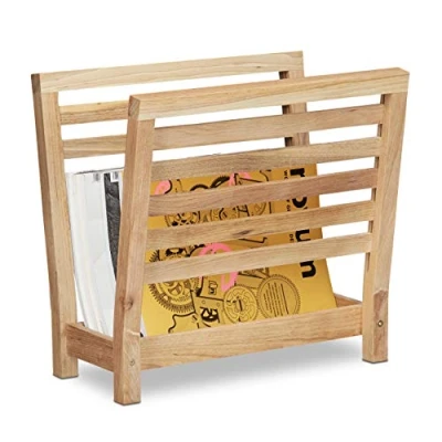 Afbeelding van Relaxdays tijdschriftenhouder, staand, walnotenhout, HBD 38,5 x 26,5 40 cm, houten lectuurbak, krantenbak hout, modern