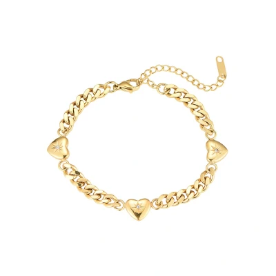 Afbeelding van Bijoutheek Armband (Sieraad) Schakel Hartjes Zirkonia Goud