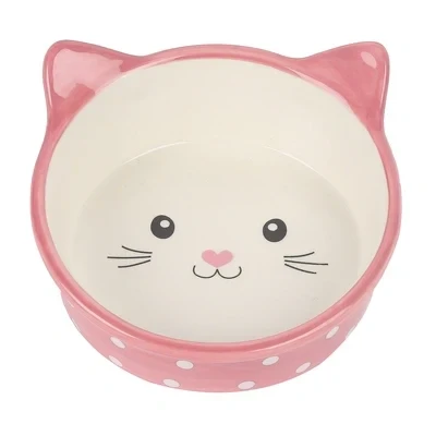 Afbeelding van Happy Pet Voerbak Kat Polka Roze / Creme 300 ML