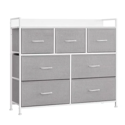 Afbeelding van SONGMICS Commode, kast, 7 stoffen laden met handgrepen, metalen frame, industrieel design, duifgrijs wolkenwit LTS523L10