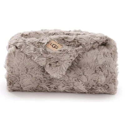 Afbeelding van UGG 10484 Adalee zacht imitatiebont omkeerbaar accent deken pluizige luxe gezellige hotelstijl zachte boho woondecoratie dekens voor bed en woonkamer, 177 x 127 cm, oester