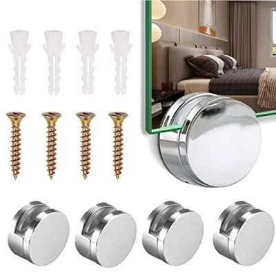 Afbeelding van Uni Fine 4 stuks klembevestigingen spiegelclips, spiegelhouder, zinklegering spiegelclip, glasklem met expansiebuis en schroeven voor spiegels/glasfoto&#039;s/acryl afbeeldingen