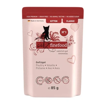 Afbeelding van catz finefood Kitten No. 3 Kattenvoer voor gevogelte, nat kattenvoer, fijne voeding, kitten, natvoer jonge katten zonder granen en suiker met een hoog vleesgehalte (8 x 85 g zak)