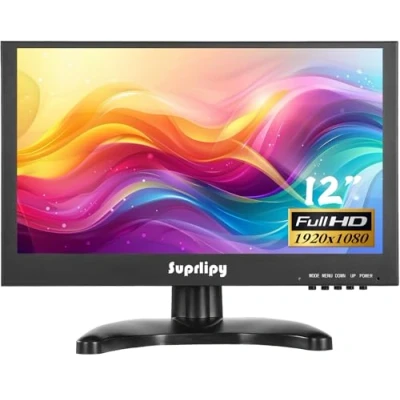 Afbeelding van Suprlipy Mini HDMI monitor 12 inch 1920 x 1080 16:9 IPS metalen behuizing LCD display ondersteuning HDMI/VGA/AV/BNC ingang met afstandsbediening ingebouwde luidspreker voor camera