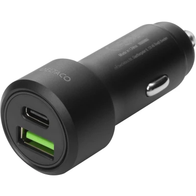 Afbeelding van Deltaco Autolader USB en C 36W Zwart