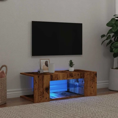 Afbeelding van vidaXL Tv meubel met LED 90x39x30 cm bewerkt hout oud
