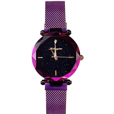 Afbeelding van RORIOS Mode Vrouwen Horloges Sterrenhemel Dial Mesh Band Quartz Analoog, Paars A, Armband