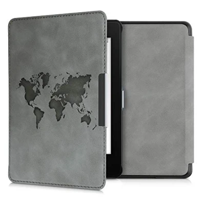 Afbeelding van kwmobile e reader hoes geschikt voor Amazon Kindle Paperwhite (10. Gen 2018) Case van kunstleerleer Wereldkaart design In grijs