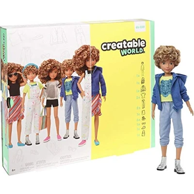 Afbeelding van Creatable World Luxe poppenset DC 220 Aanpasbare pop met blond krullend haar, 6 kledingstukken, 3 paar schoenen en 2 accessoires, creatief speelgoed voor alle kinderen van jaar ouder, GGG56