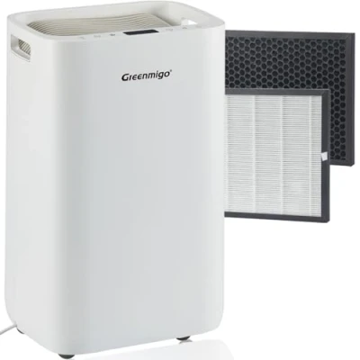 Afbeelding van Greenmigo 20L/dag Luchtontvochtiger en Luchtreiniger met HEPA Filter,Ionisator,24H Timerfunctie,Slaapstand,Ontvochtiging van ruimtes tot 60㎡,4.5L Tank,Doorlopende Afvoer,Tegen Vocht Condensvorming