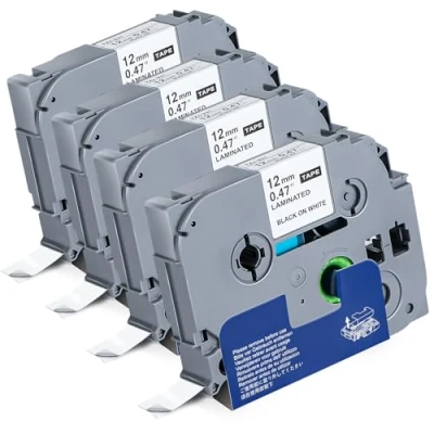 Afbeelding van Pavlleen 4 x compatibel met Tze 231 Brother P Touch tape, 12 mm, 8 m lang, zwart op wit, voor PT H100LB/R, P700, H105, E100/VP, D210/VP