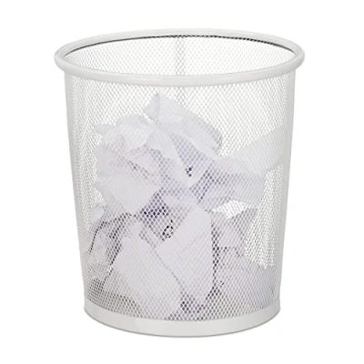 Afbeelding van Relaxdays papiermand metaal prullenmand wit prullenbak papierbak 8 l afvalbak