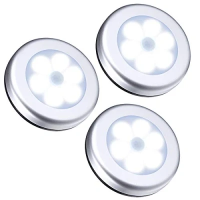 Afbeelding van Beveiligingssensor licht buiten/binnen 3 stuks draadloze PIR automatische bewegingssensor nachtlampje 6 LED sensor buitenlicht lamp voor trap, kast, kledingkast