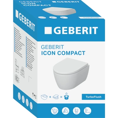 Afbeelding van Geberit iCon Wandclosetset 49x35cm compact diepspoel rimless TurboFlush KeraTect softclose en quickrelease zitting glans wit
