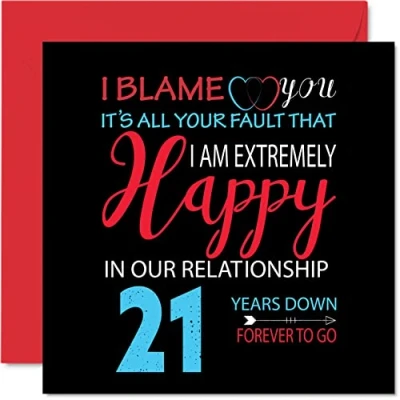 Afbeelding van Grappige 21e verjaardagskaart voor echtgenoot vrouw Your Fault I&#039;m Extremely Happy Gelukkige huwelijksverjaardagskaart partner, 145 mm x wenskaarten eenentwintigste jubilea