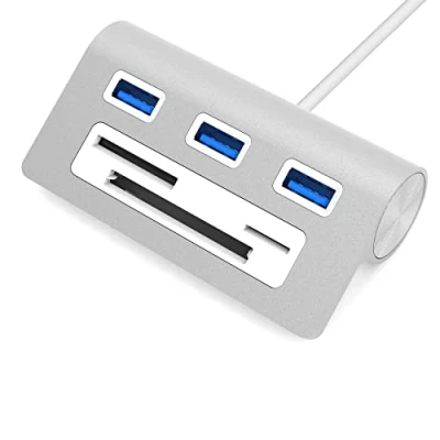 Afbeelding van SABRENT Premium Aluminium USB 3.0 Hub met 3 poorten en Multi In 1 Kaartlezer (12&quot; kabel) voor iMac, alle MacBooks, Mac Mini, of een PC (HB MACR)