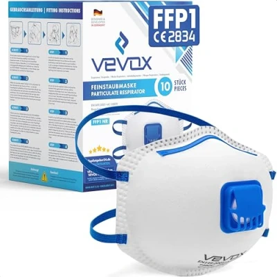 Afbeelding van VEVOX® FFP1 stofmasker Set van 10 FFP 1 met ventiel mondkapje filter