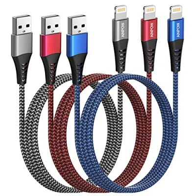 Afbeelding van AINPOW iPhone Charger Kabel 2M 3Pack [Apple MFi gecertificeerd USB Lightning Gevlochten Lange Snelle Opladen Cord Looddraad voor 13 12 11 Pro Max XS XR 8 7 6 5S SE iPad