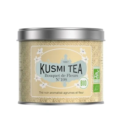Afbeelding van Kusmi Tea Boeket bloemen N108 bio Zwarte Thee gearomatiseerd met citrus en Metalen Blik 100gr Ongeveer 40 kopjes