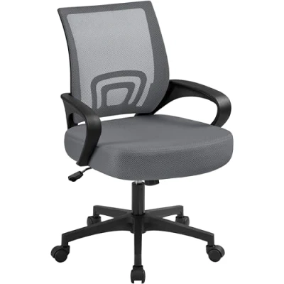 Afbeelding van Yaheetech bureaustoel, ergonomische draaistoel, managersstoel met netbekleding, bureaustoel armleuningen, in hoogte verstelbaar