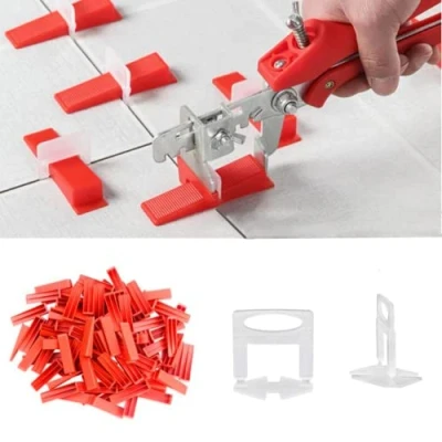 Afbeelding van 400 stks Tegel Leveling Systeem Kits,1.5mm 300 Spacer Clips 100 Herbruikbare Wiggen en 1 Tangen,Vloer Muur Tool